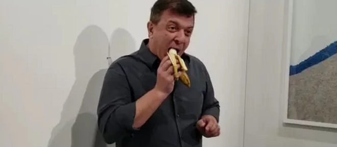 Un hombre se comió la banana del Art Basel, la obra valorada en USD 150.000
