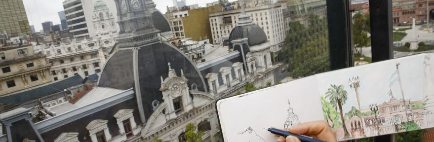 Pintar las cúpulas de Buenos Aires desde el cielo