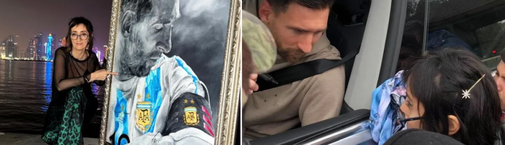 Pintó un cuadro de Messi, lo conoció en persona y viajó a Qatar: el sueño cumplido de una artista cordobesa