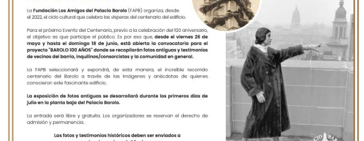 Eventos del Centenario – Convocatoria a participar de la muestra “Barolo 100 años”