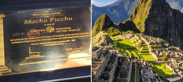 Apareció placa de oro que reconoce a Machu Picchu como una de las 7 maravillas del mundo