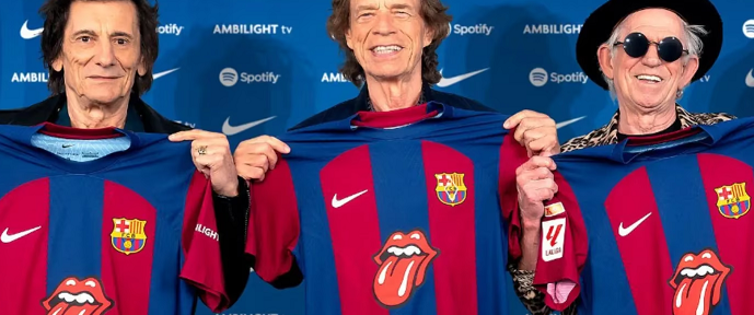 Los Rolling Stones posaron con la nueva camiseta del Barcelona que lleva su logo: “Paint it, Blaugrana”