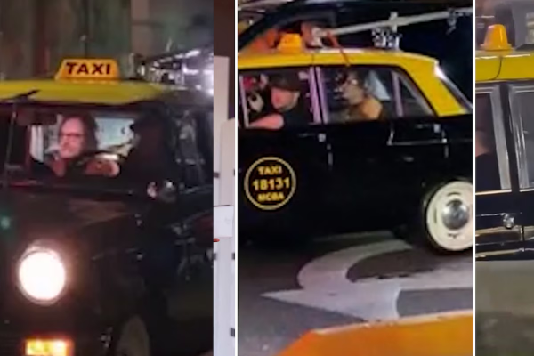 Charly García fue visto filmando un video en la calle Corrientes a bordo de un taxi antiguo