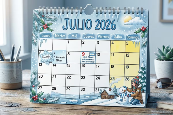 Calendario para imprimir julio en la Argentina